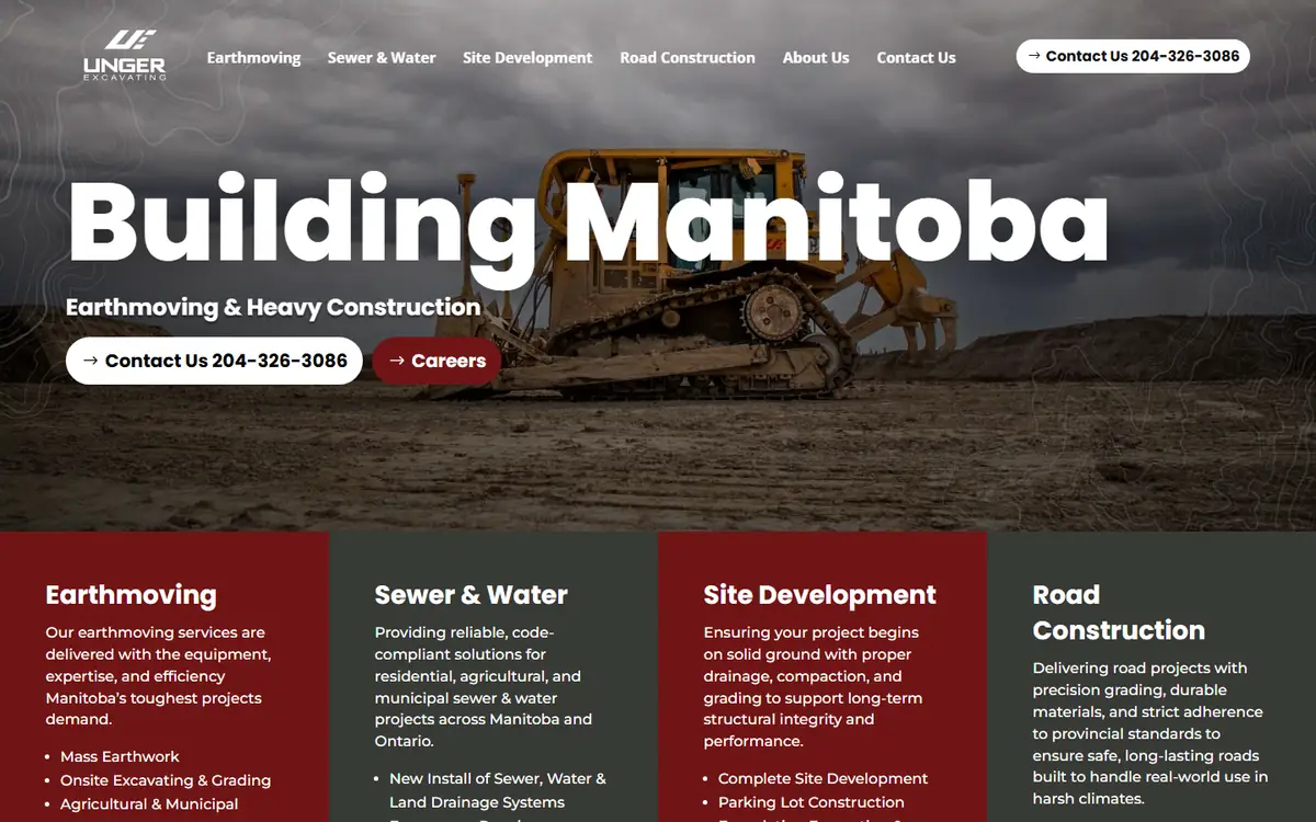 Homepage of the Unger Excavating website